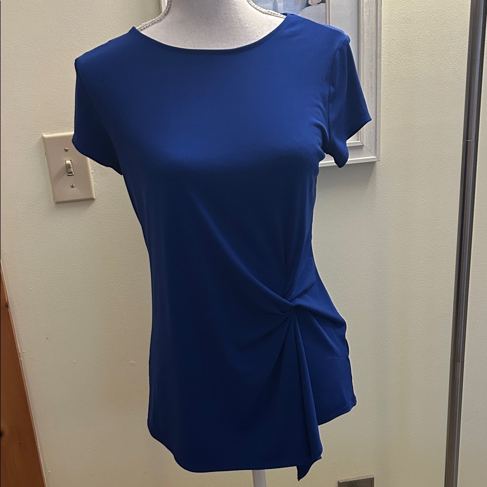INC International Concepts Short Sleeve Twist-Front Top - Blue